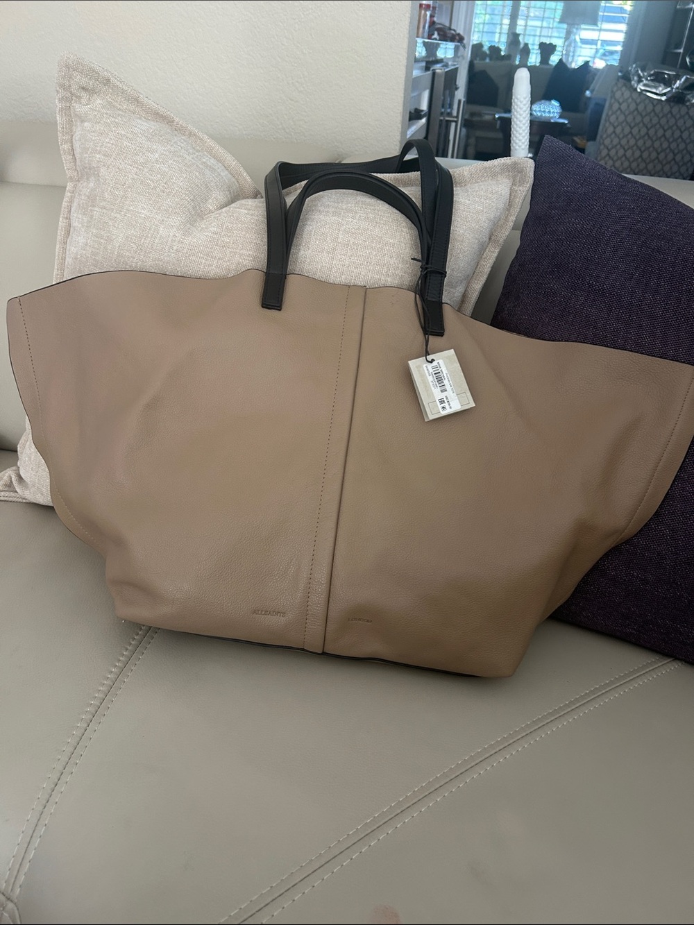 AllSaints Pebbled Leather Tote in Taupe